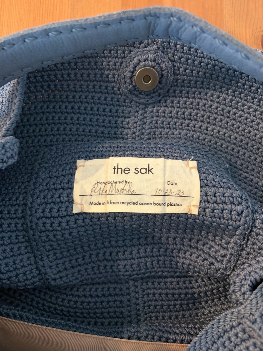 The Sak Los Feliz Large Blue Crochet Shoulder Tote Bag - Picture 7 of 8